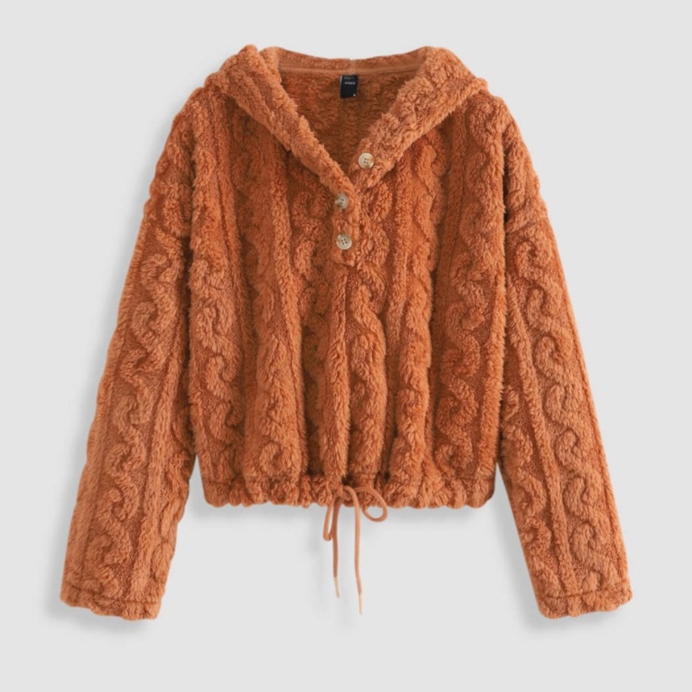 NWT Solid Fleece Long Sleeve Hoodie | Rusty Orange | Cozy